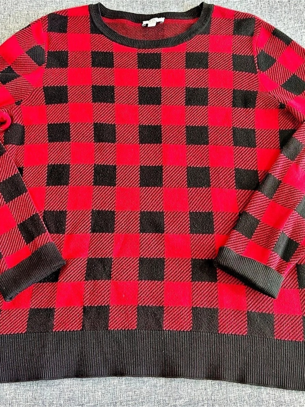 Kim Rogers Buffalo Checkered Cotton Sweater in Red & Black Size Large